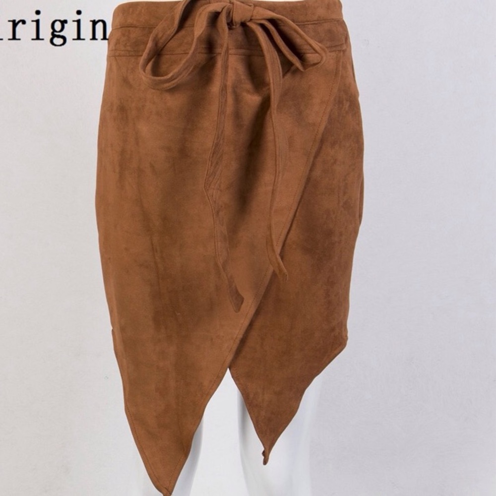 Camel suede wrap style skirt